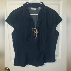 Kathy Ireland | Vintage 90's Denim Top with Suede Lace Detail